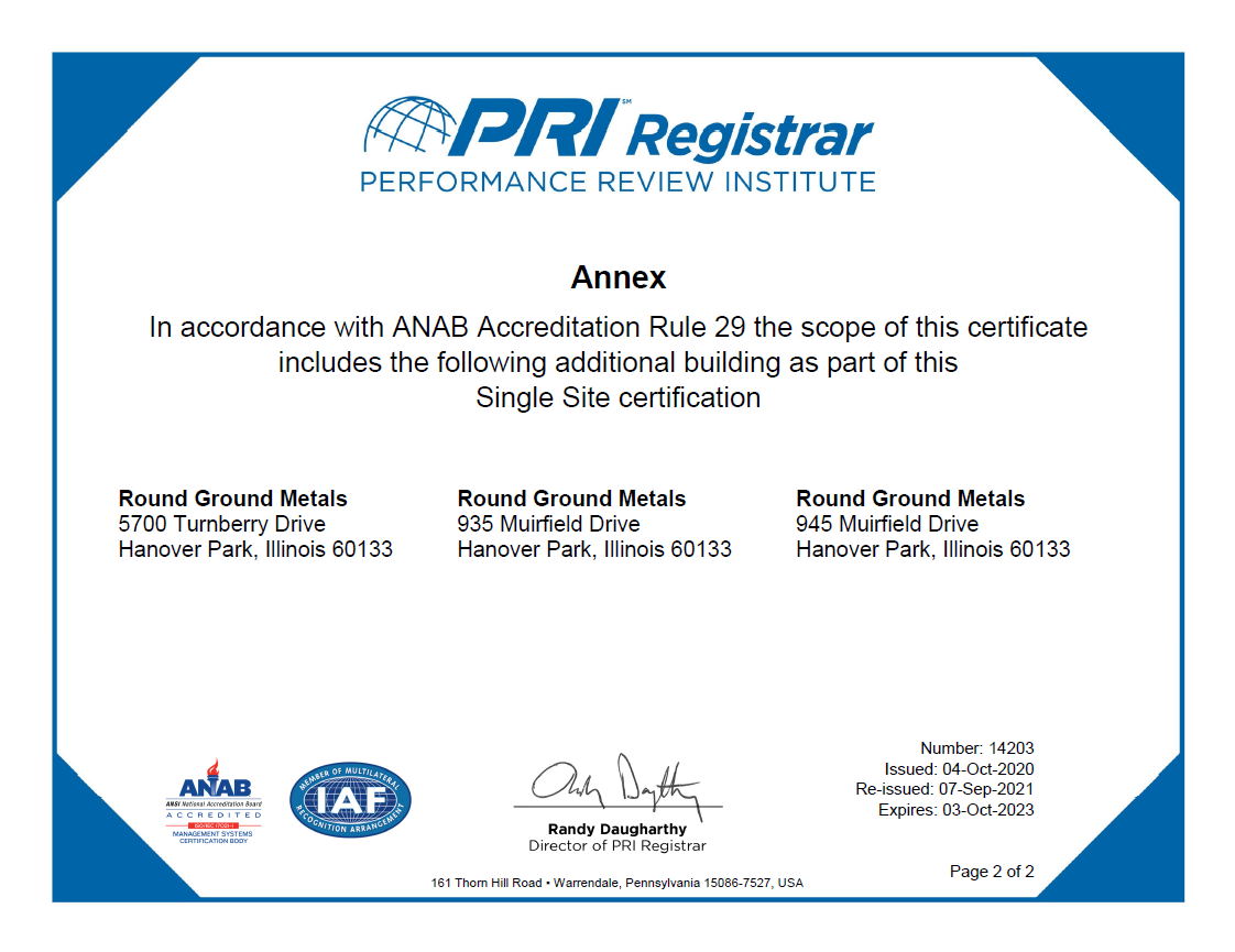 Certifications » Round Ground Metals